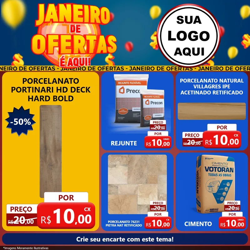 Modelo de Rede Social para Feed Facebook com o tema Janeiro de Ofertas É Aqui! para Pisos e revestimentos