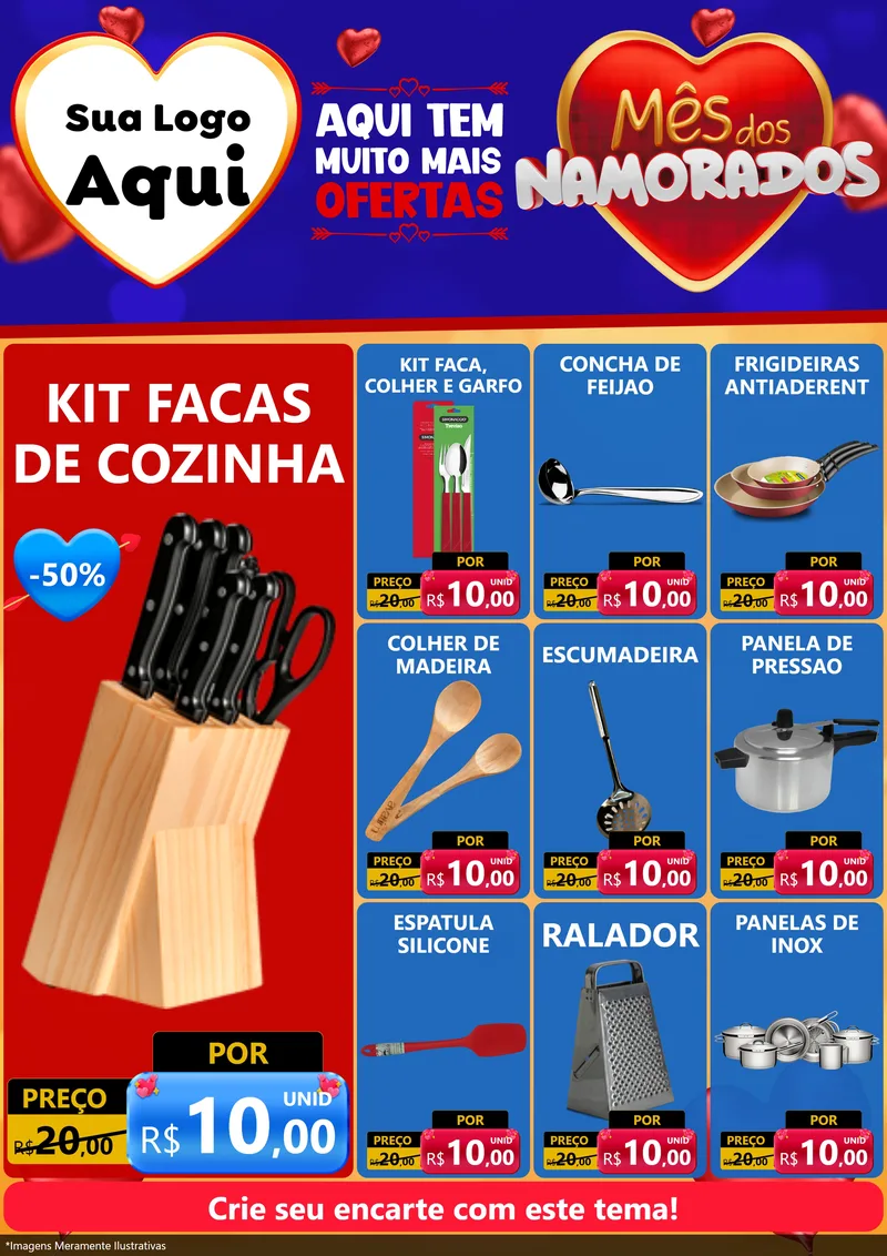 Modelo de Encarte para Encarte A4 Vertical com o tema Mês dos Namorados para Utilidades Domésticas