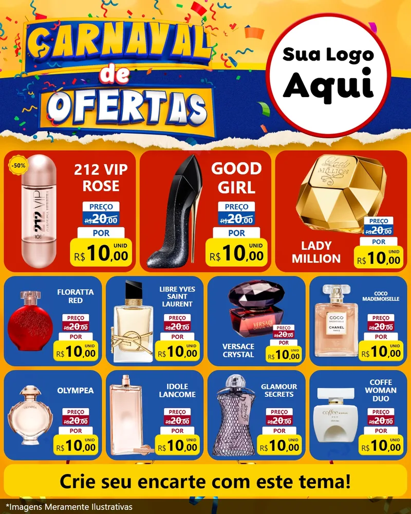Modelo de Rede Social para Feed Instagram com o tema Carnaval de Ofertas para Perfumes