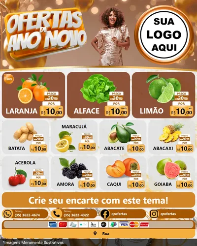 Modelo de Rede Social para Feed Instagram com o tema Ofertas de Ano Novo para Hortifrúti