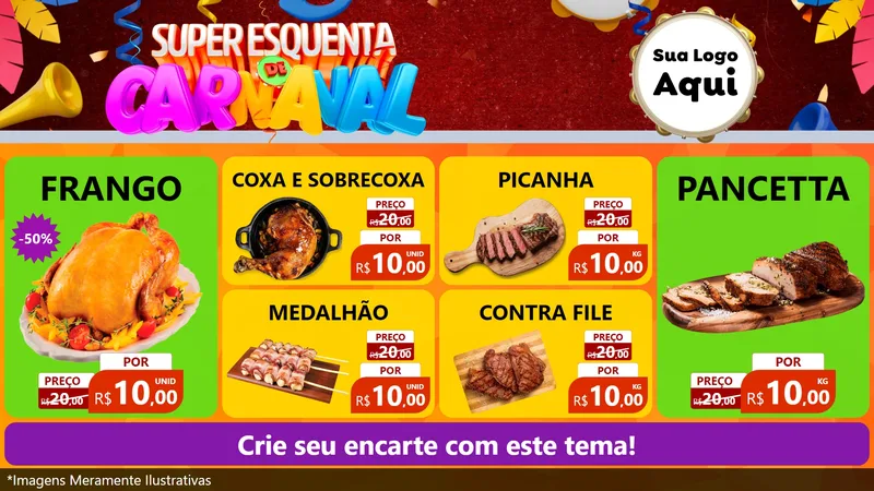 Modelo de TV para TV Horizontal com o tema Super Esquenta de Carnaval para Assados