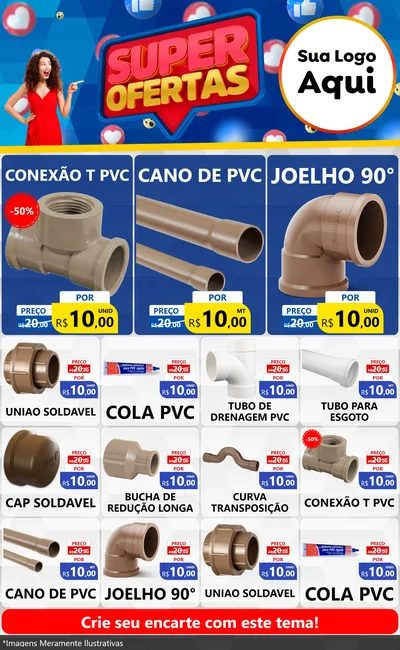 Modelo de Encarte para Encarte Grande com o tema Super Ofertas para Tubos e conexões