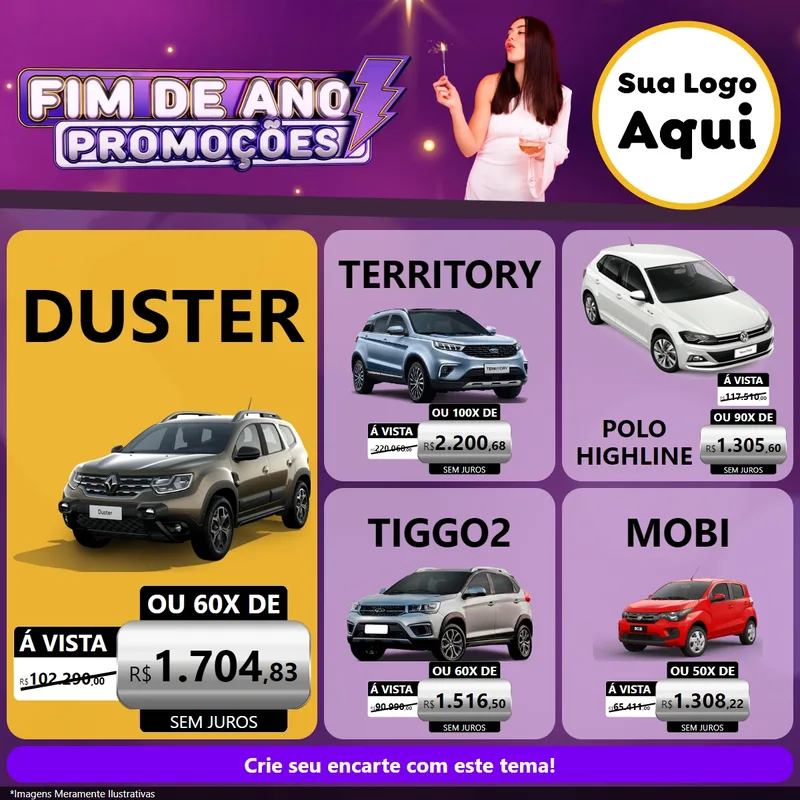 Modelo de Rede Social para Feed Facebook com o tema Fim de Ano Promoções para Concessionaria de Carros