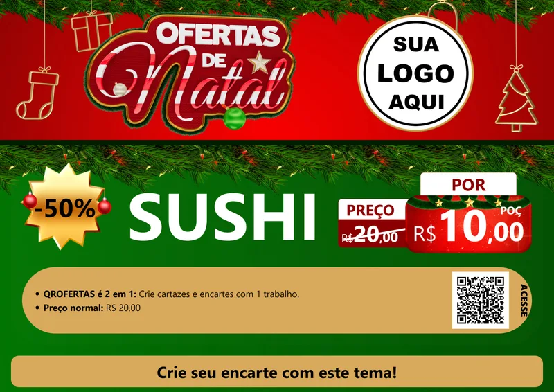 Modelo de Cartaz para Cartaz A4 Horizontal com o tema Ofertas de Natal para Comida japonesa