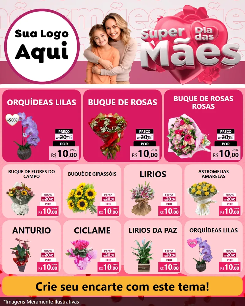 Modelo de Rede Social para Feed Instagram com o tema Super Dia Das Mães para Floricultura e jardim