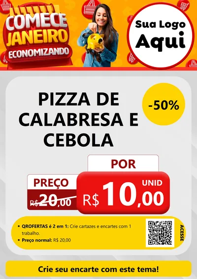 Modelo de Cartaz para Cartaz A4 Vertical com o tema Comece Janeiro Economizando para Pizzaria