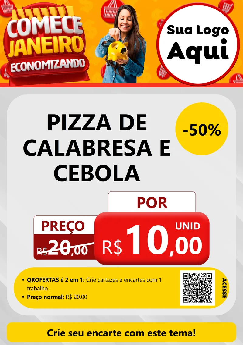 Modelo de Cartaz para Cartaz A4 Vertical com o tema Comece Janeiro Economizando para Pizzaria