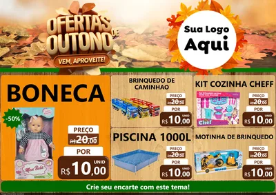 Modelo de Encarte para Encarte A4 Horizontal com o tema Ofertas de Outono - Vem, Aproveite! para Brinquedos