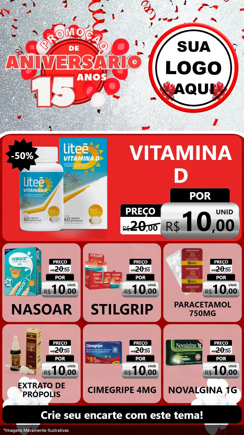 Modelo de Rede Social para Stories com o tema Promoção de Aniversário - 15 Anos para Farmácia