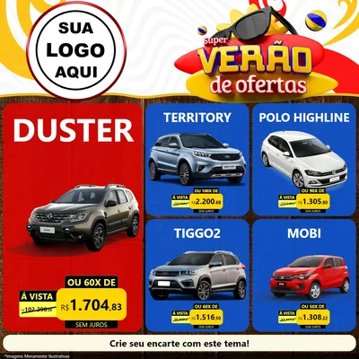 Modelo de Rede Social para Feed Facebook com o tema Super Verão de Ofertas para Concessionaria de Carros