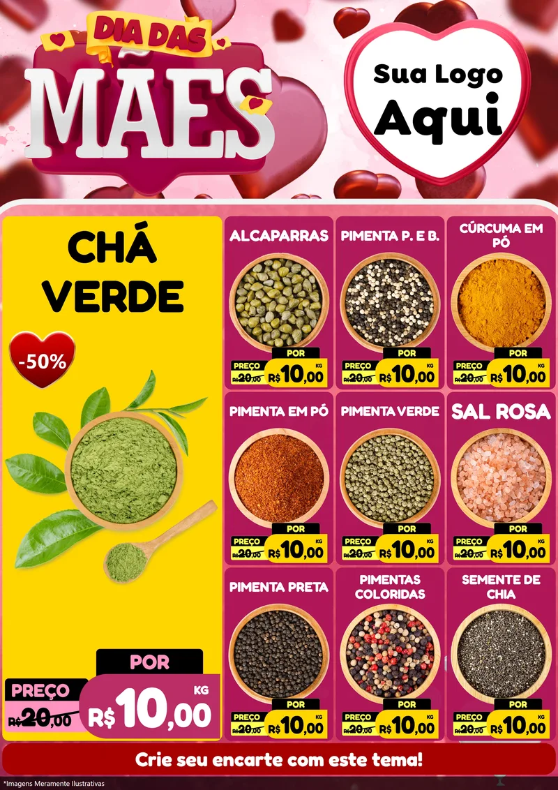 Modelo de Encarte para Encarte A4 Vertical com o tema Dia Das Mães para Produtos Naturais