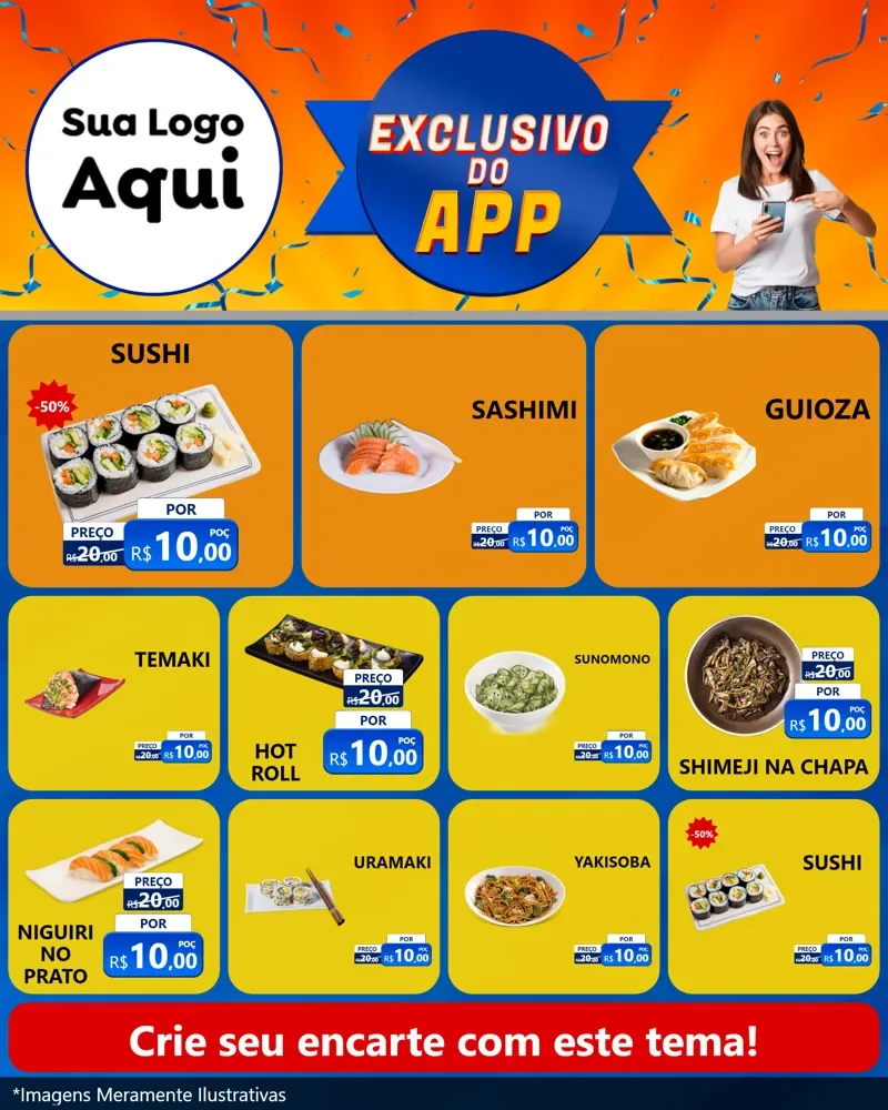 Modelo de Rede Social para Feed Instagram com o tema Exclusivo do Aplicativo para Comida japonesa