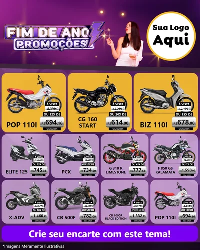 Modelo de Rede Social para Feed Instagram com o tema Fim de Ano Promoções para Concessionaria de Motos