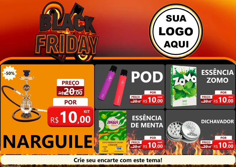 Modelo de Encarte para Encarte A4 Horizontal com o tema Black Friday para Tabacaria