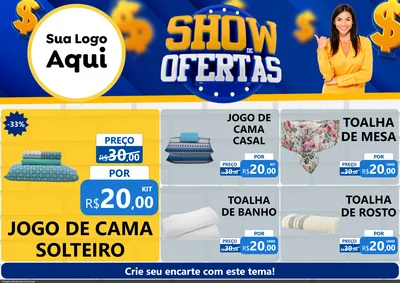 Modelo de Encarte para Encarte A4 Horizontal com o tema Show de Ofertas para Cama, Mesa e Banho