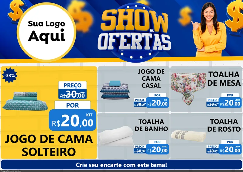 Modelo de Encarte para Encarte A4 Horizontal com o tema Show de Ofertas para Cama, Mesa e Banho