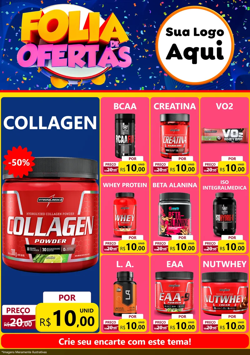 Modelo de Encarte para Encarte A4 Vertical com o tema Folia de Ofertas para Suplementos alimentares