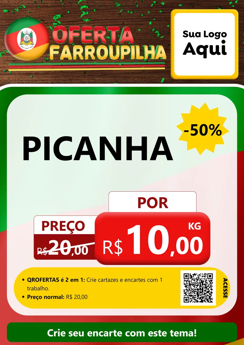 Modelo de Cartaz para Cartaz A4 Vertical com o tema Oferta Farroupilha para Açougue
