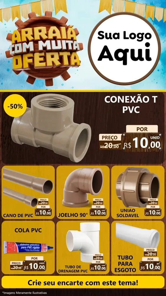 Modelo de Rede Social para Stories com o tema Ofertas de São João - Junina para Tubos e conexões