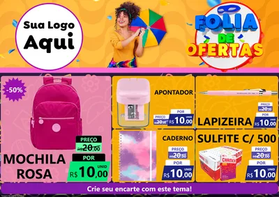 Modelo de Encarte para Encarte A4 Horizontal com o tema Folia de Ofertas para Papelaria