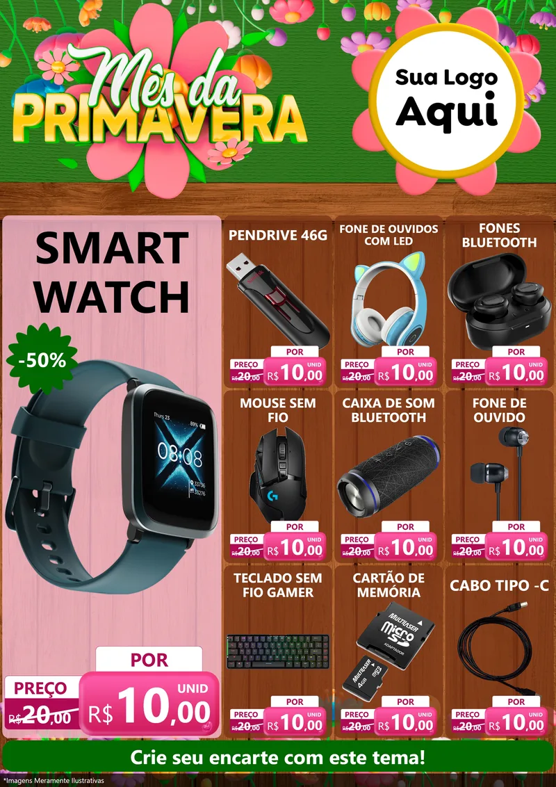 Modelo de Encarte para Encarte A4 Vertical com o tema Mês da Primavera para Informática