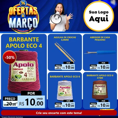 Modelo de Rede Social para Feed Facebook com o tema Ofertas de Março para Armarinho e Aviamentos
