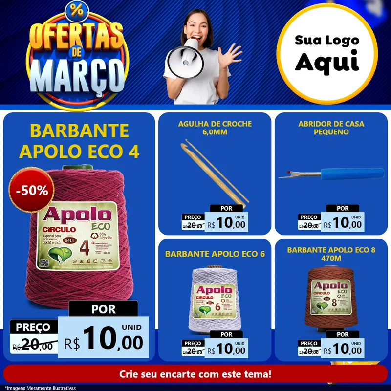 Modelo de Rede Social para Feed Facebook com o tema Ofertas de Março para Armarinho e Aviamentos