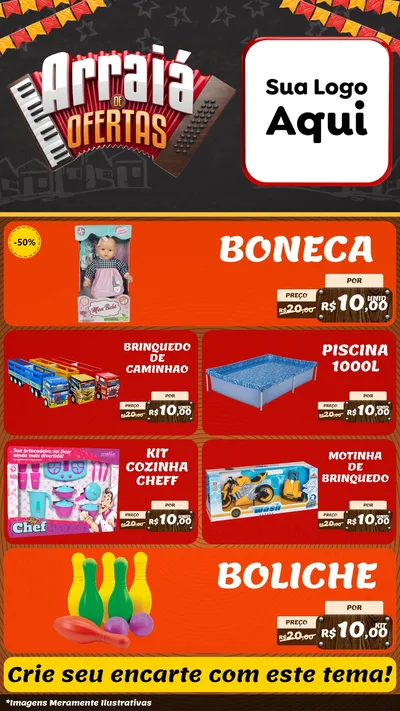 Modelo de TV para TV Vertical com o tema Arraiá de Ofertas - Junina para Brinquedos