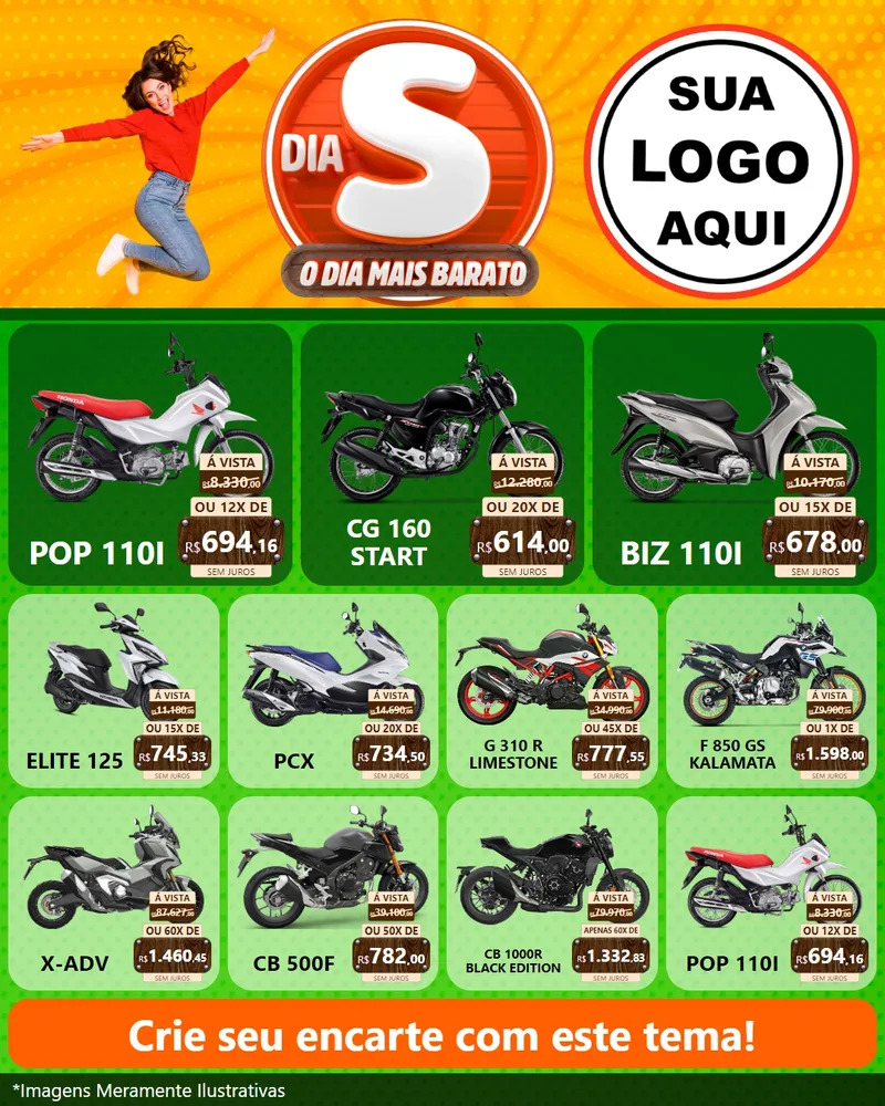 Modelo de Rede Social para Feed Instagram com o tema Dia S - O Dia Mais Barato para Concessionaria de Motos