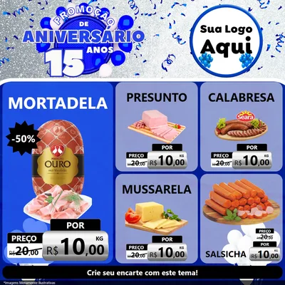 Modelo de Rede Social para Feed Facebook com o tema Promoção de Aniversário - 15 Anos para Frios e Laticínios