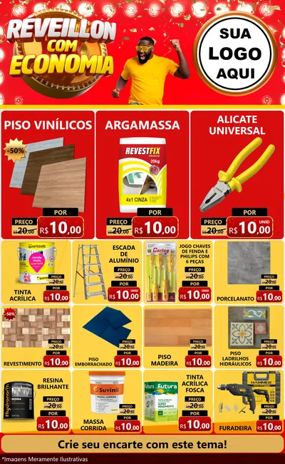 Modelo de Encarte para Encarte Grande com o tema Réveillon com Economia para Material para Construção