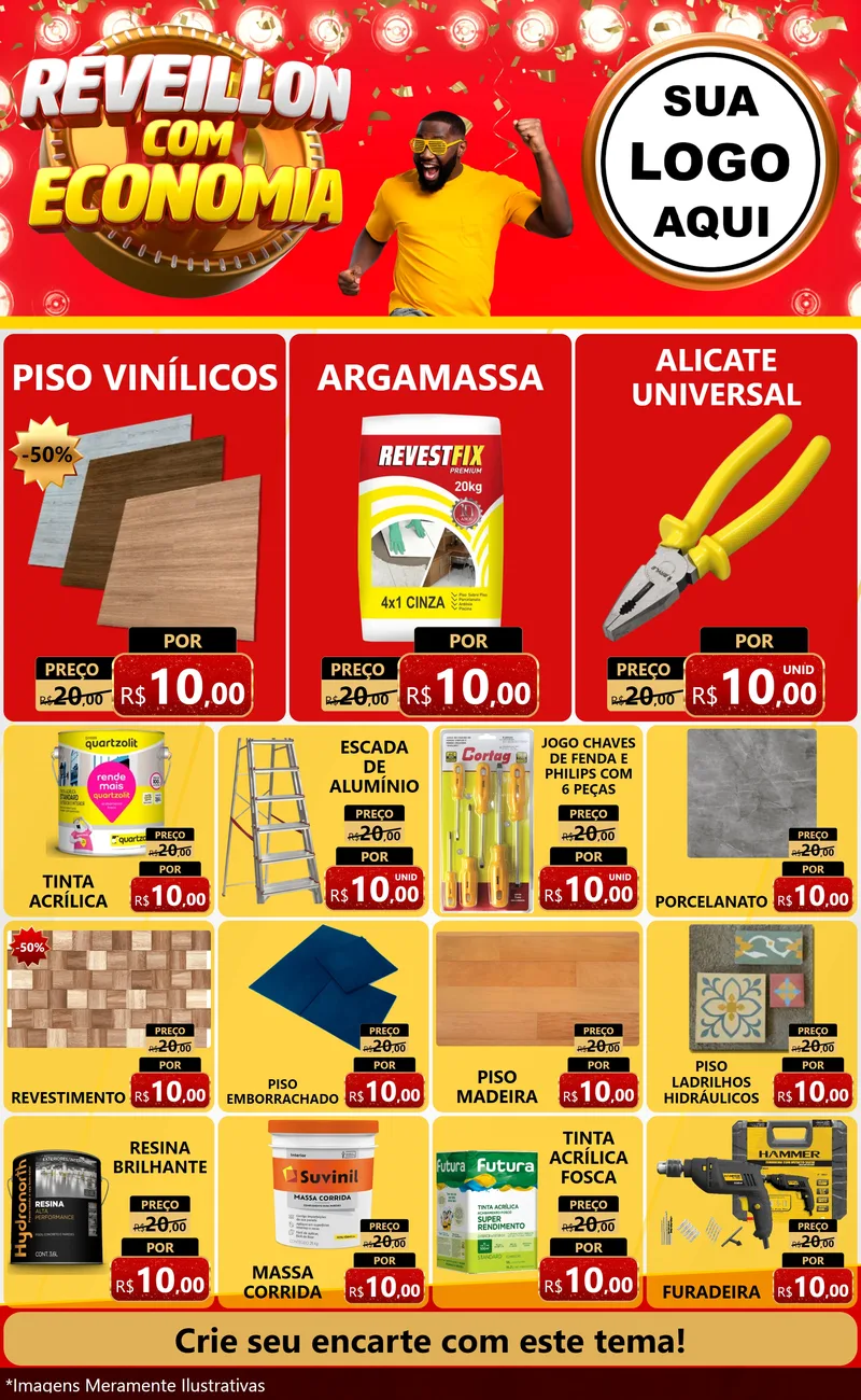 Modelo de Encarte para Encarte Grande com o tema Réveillon com Economia para Material para Construção