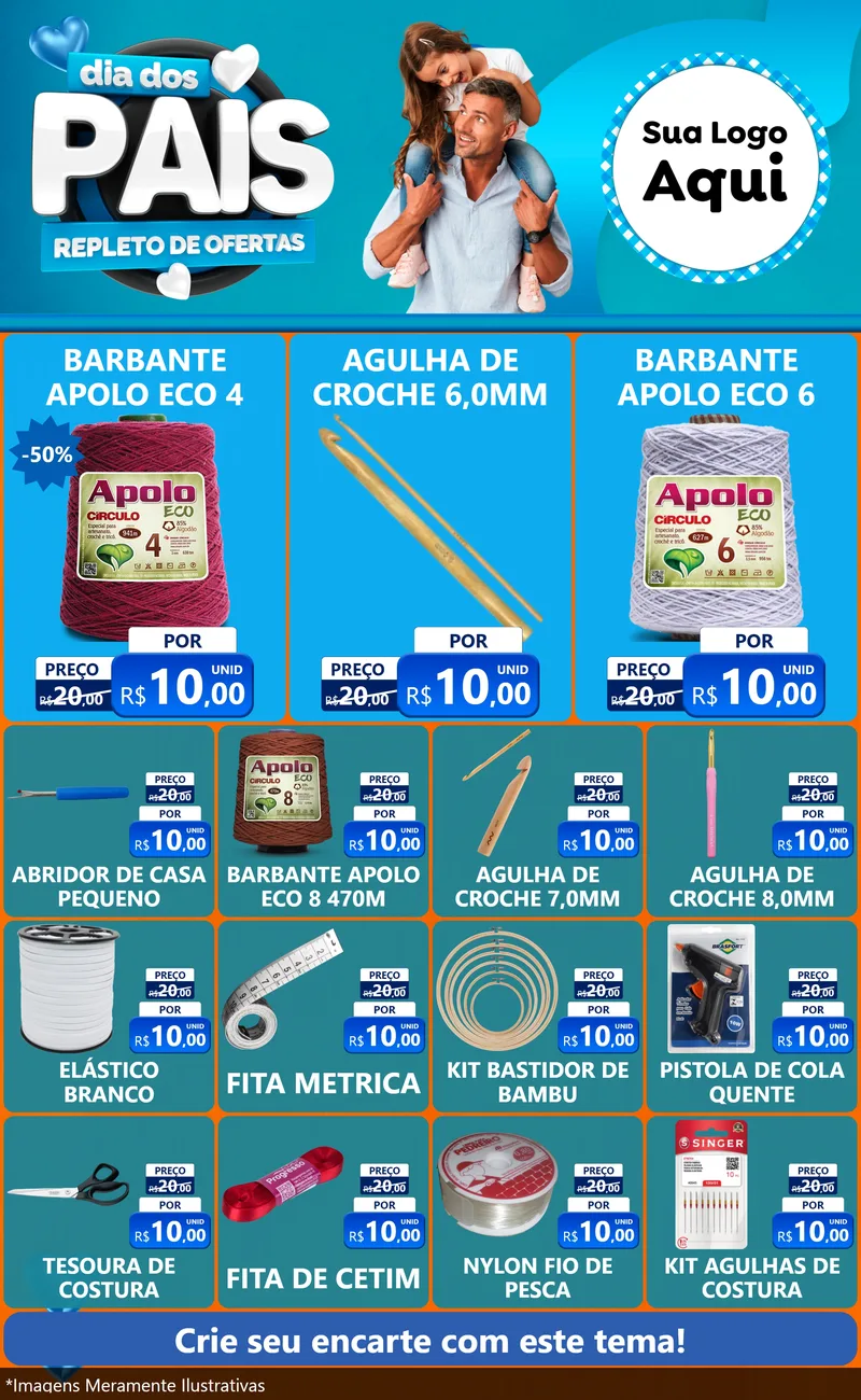 Modelo de Encarte para Encarte Grande com o tema Dia Dos Pais Repleto de Ofertas para Armarinho e Aviamentos