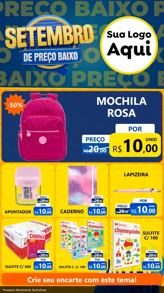 Modelo de Rede Social para Stories com o tema Setembro De Preço Baixo para Papelaria
