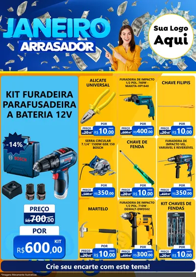 Modelo de Encarte para Encarte A4 Vertical com o tema Janeiro Arrasador para Maquinas e Ferramentas