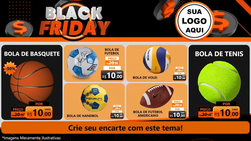 Modelo de TV para TV Horizontal com o tema Black Friday para Artigos Esportivos