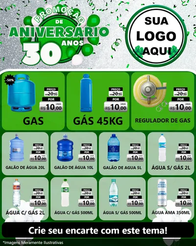 Modelo de Rede Social para Feed Instagram com o tema Promoção de Aniversário - 30 Anos para Água e gás