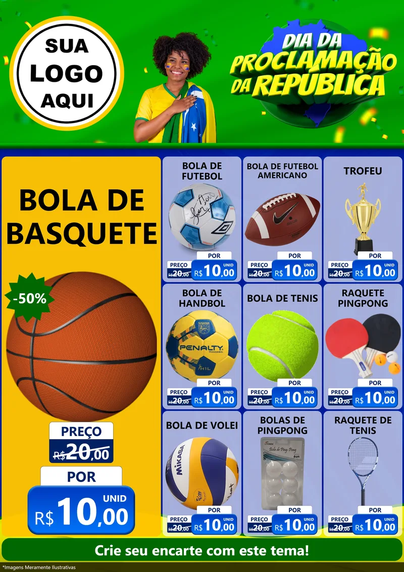 Modelo de Encarte para Encarte A4 Vertical com o tema Dia Da Proclamação Da República para Artigos Esportivos