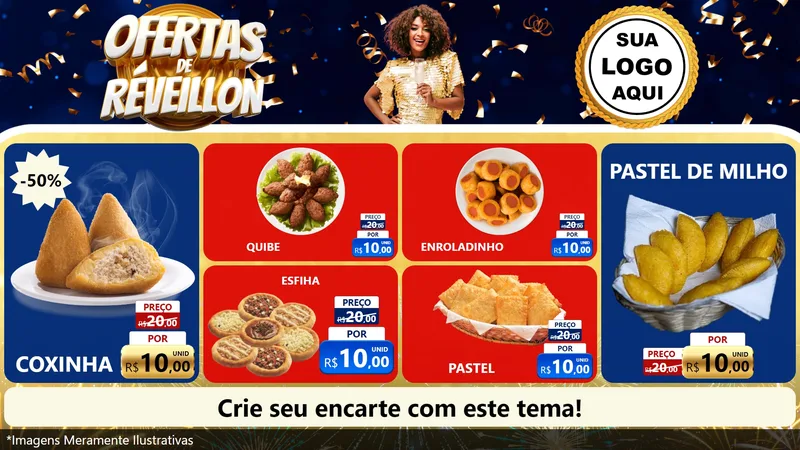 Modelo de TV para TV Horizontal com o tema Ofertas de Réveillon para Salgadaria