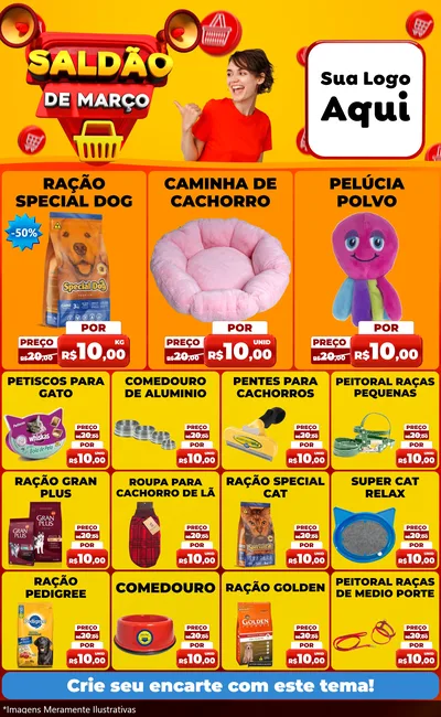 Modelo de Encarte para Encarte Grande com o tema Saldão de Março para Pet Shop