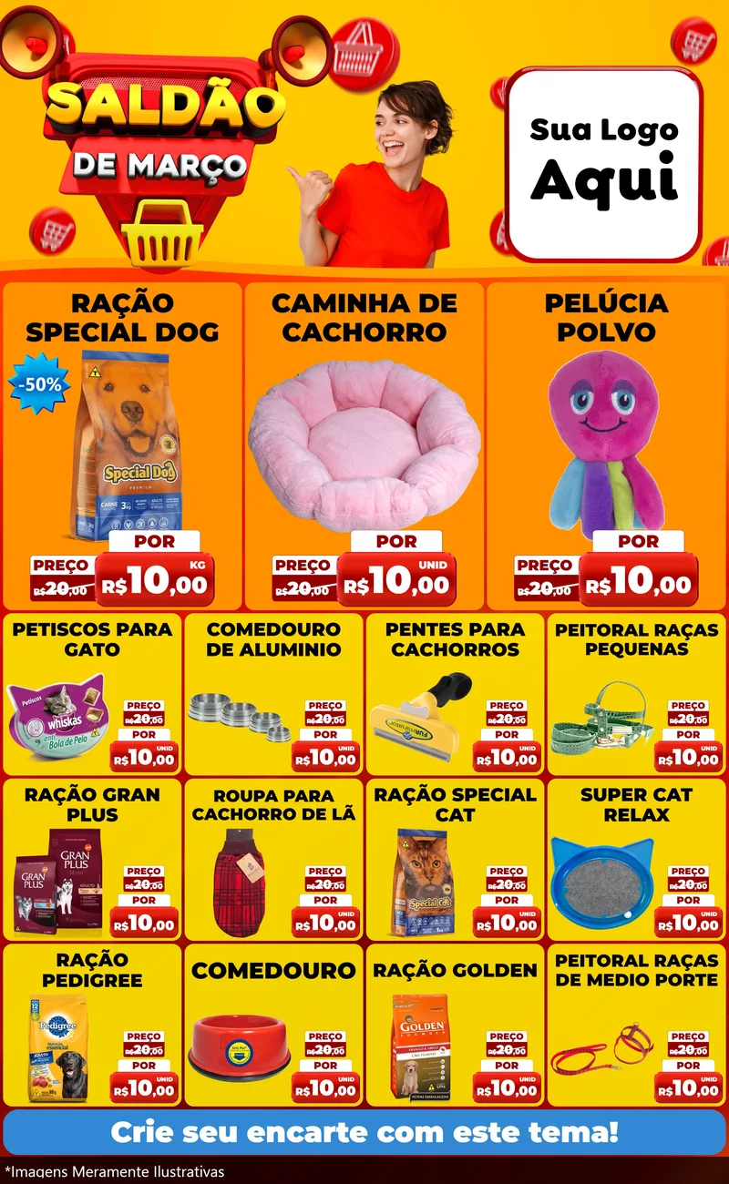 Modelo de Encarte para Encarte Grande com o tema Saldão de Março para Pet Shop