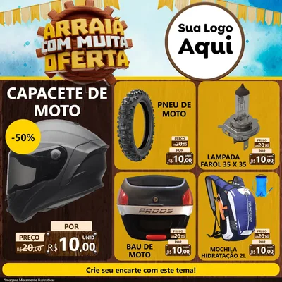 Modelo de Rede Social para Feed Facebook com o tema Ofertas de São João - Junina para Moto peças