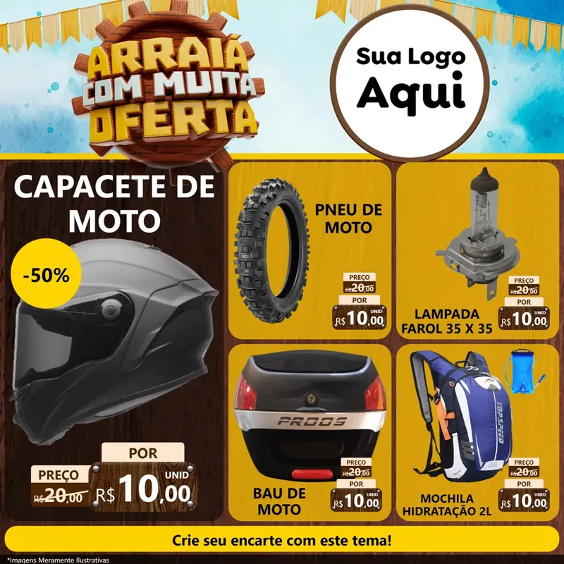 Modelo de Rede Social para Feed Facebook com o tema Ofertas de São João - Junina para Moto peças