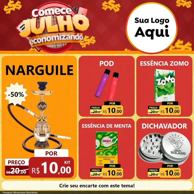 Modelo de Rede Social para Feed Facebook com o tema Comece Julho Economizando para Tabacaria