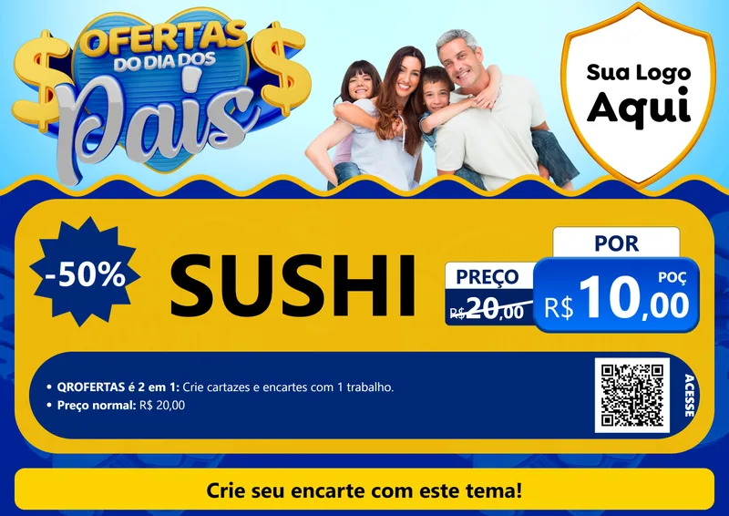 Modelo de Cartaz para Cartaz A4 Horizontal com o tema Ofertas do Dia dos Pais para Comida japonesa