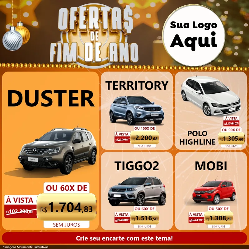 Modelo de Rede Social para Feed Facebook com o tema Ofertas de Fim de Ano para Concessionaria de Carros