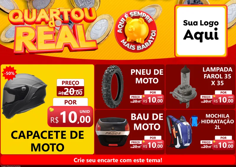 Modelo de Encarte para Encarte A4 Horizontal com o tema Quartou do Real para Moto peças