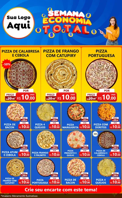 Modelo de Encarte para Encarte Grande com o tema Semana Economia Total para Pizzaria