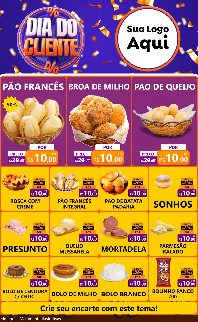 Modelo de Encarte para Encarte Grande com o tema Dia do Cliente para Padaria