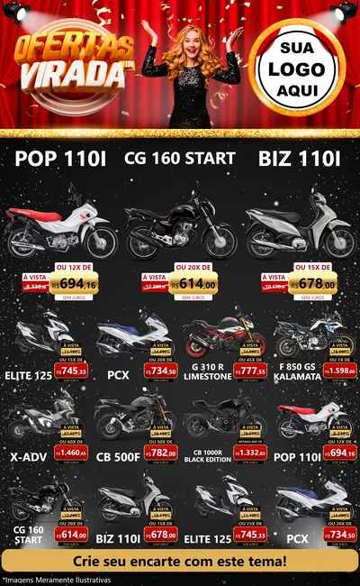 Modelo de Encarte para Encarte Grande com o tema Ofertas da Virada para Concessionaria de Motos